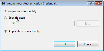 Internet Information Services (IIS) Manager anonymous authentication configuration