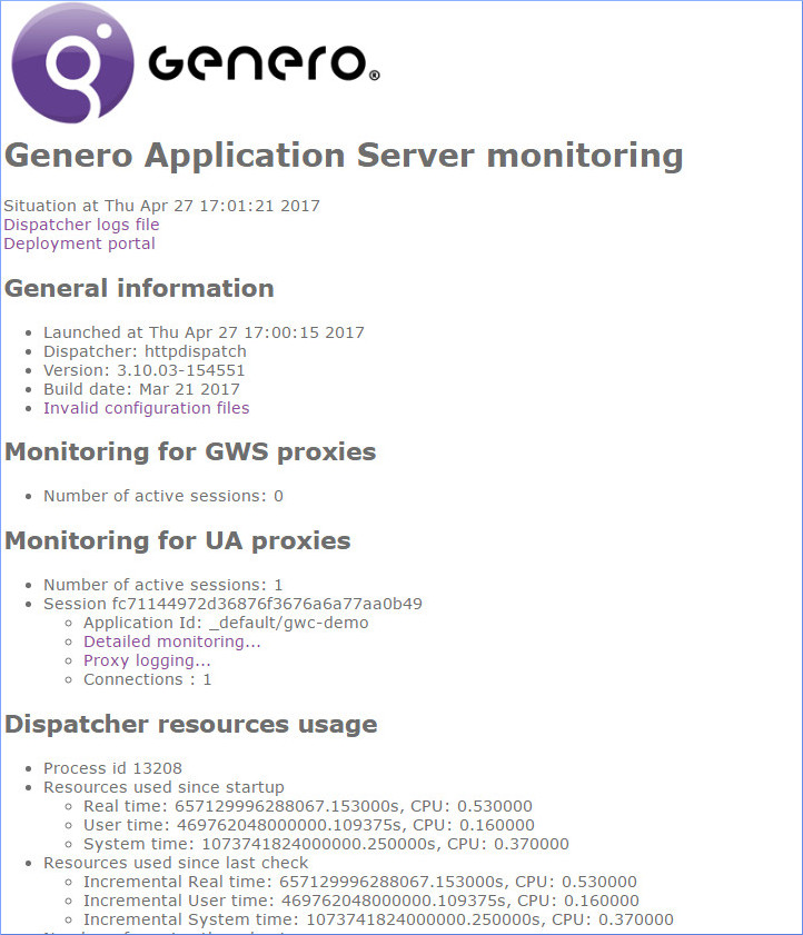 The images shows a screenshot of the GAS monitor page
