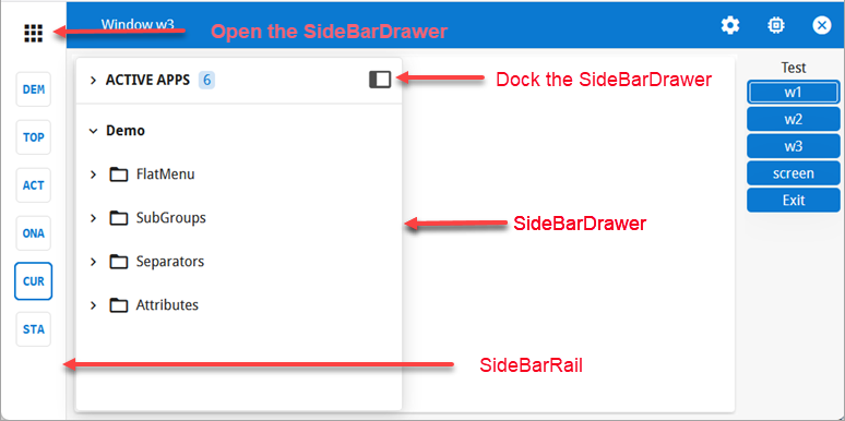 Image of the SideBarRail and SideBarDrawer