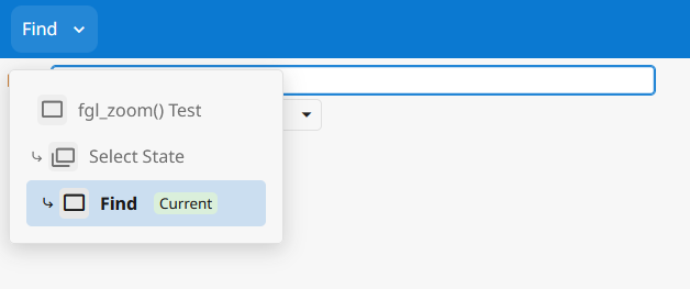 Screenshot of combobox showing window list in the ChromeBar for a desktop application.