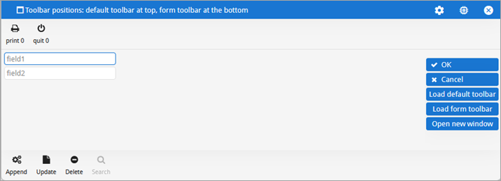 The image shows the application screen with the default or global toolbar at the top of the screen and the form toolbar at the bottom.