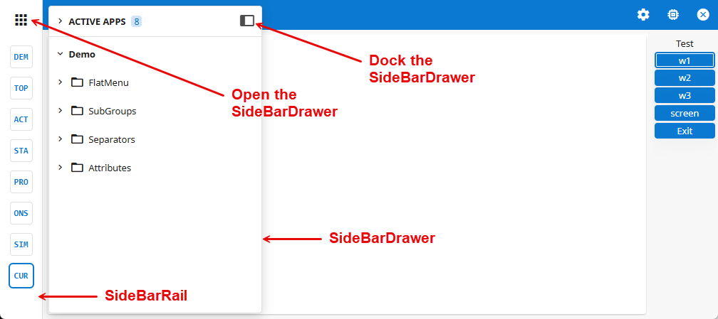 Image of the SideBarRail and SideBarDrawer