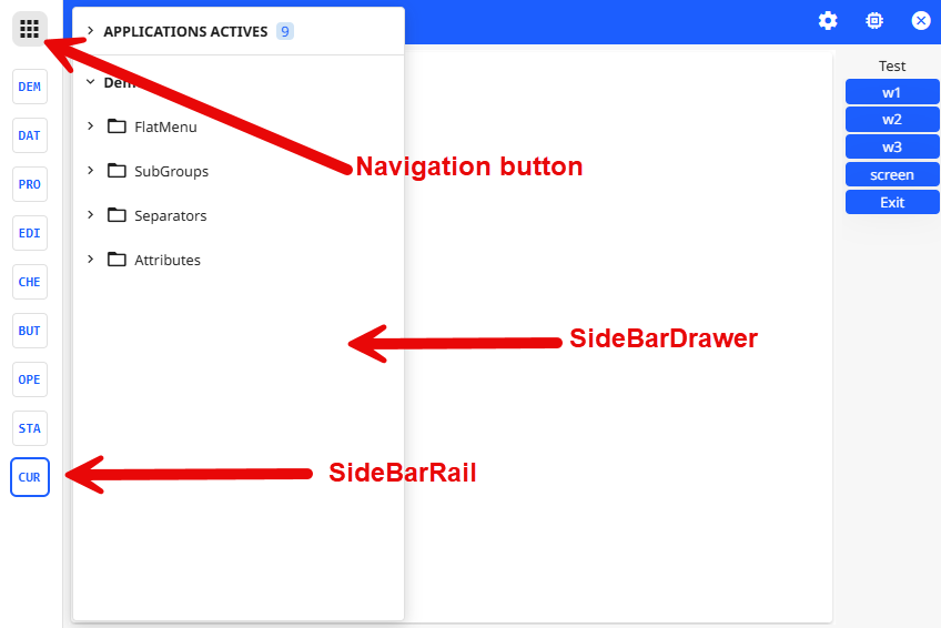 Image of the SideBarRail and SideBarDrawer