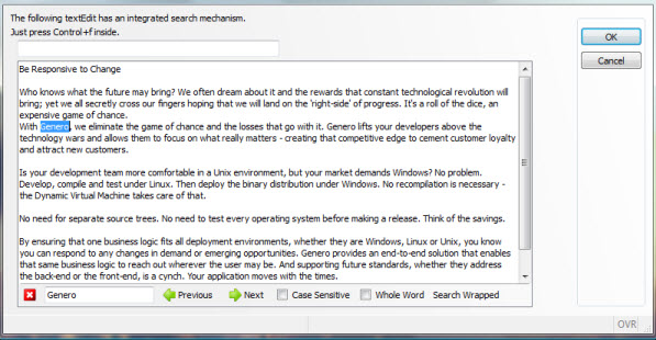 The figure is a screen shot showing the search bar displayed at the bottom of the TextEdit field.