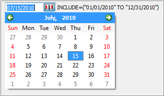 The figure shows an example of the DateEdit widget with an INCLUDE clause.