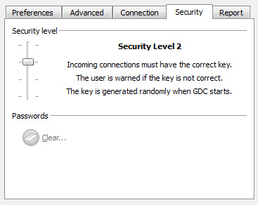 This figure is a screen shot of the Genero Desktop Client in Administrative Mode, showing options in the Security Tab.