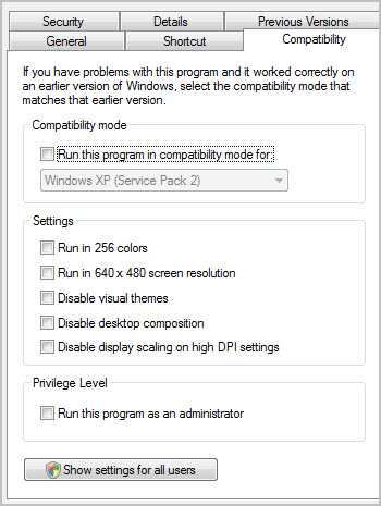 This figure is a screen shot of the Compatibility tab options