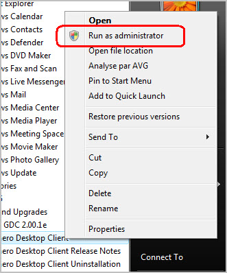 This figure is a screenshot of a Contextual menu showing the Run as administrator menu item.