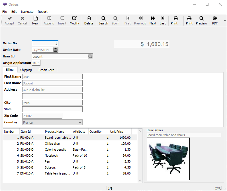 Screenshot of demo Orders app displayed using Native Rendering mode.