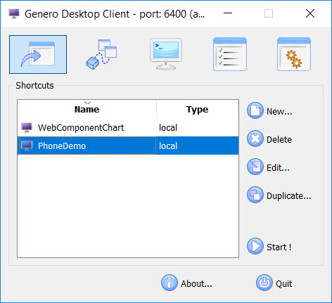 Screen shot of the GDC Shortcut panel