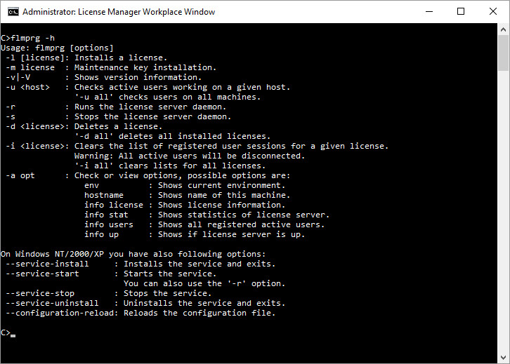 Image shows help for using the flmprg command