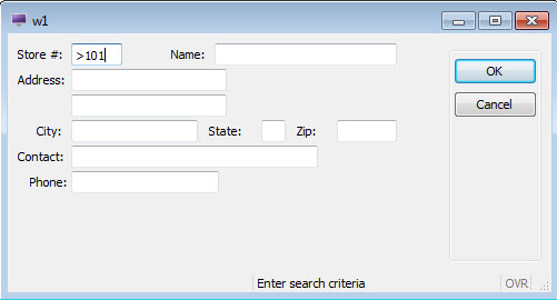 This figure is a screenshot of user select criteria in the form used for query-by-example in Chapter Four of the tutorial.