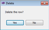 This figure is a screenshot of a dialog menu used to prompt the user for validation when deleting a row.