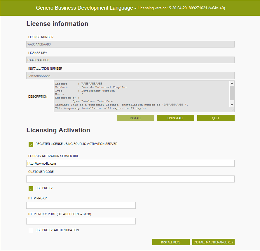 Image shows the licenser with the customer code entered and the Activate license key highlighted