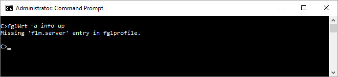 Image shows a license manager is currently not running because configuration details are missing in fglprofile