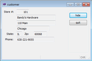 This figure is a screenshot showing the form after hiding formfields with ui.Form.setFieldHidden().