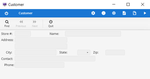 This figure is a screenshot of the custform form with a toolbar added in Chapter 5.