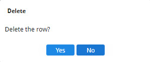 This figure is a screenshot of a dialog menu used to prompt the user for validation when deleting a row.