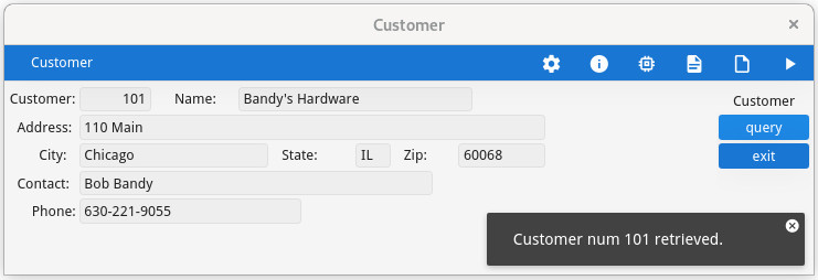 This figure shows a form with form fields, push buttons, labels and a displayed message.