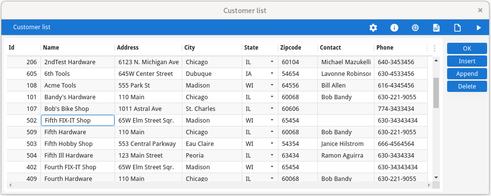 This figure is a screenshot of a Master/Detail form showing data from the orders and items tables in the custdemo database.