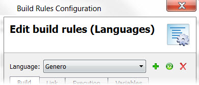 This figure is a screenshot of the Build Rules Configuration dialog showing Genero as the language default.