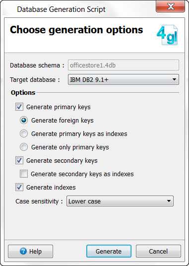 This figure is a screenshot of the Database Generation Script dialog.