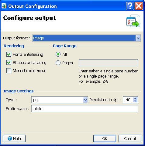 This figure is a screenshot of the Output Configuration dialog.