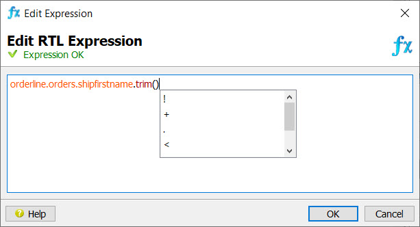 This figure is a screenshot of the Edit Expression dialog, which allows you to enter an expression to determine the runtime value for a report property.