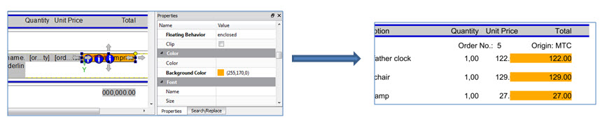 Screen shots showing setting of Background Color property