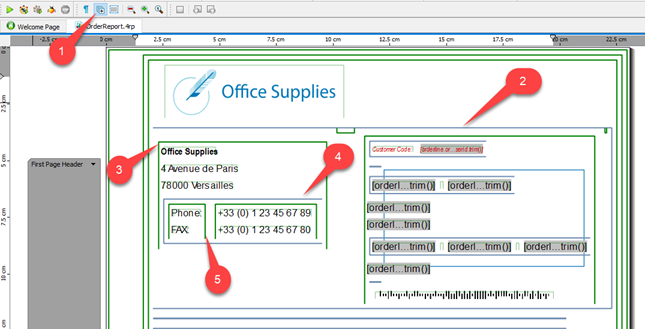 A screenshot of the OrderReport.4rp document in expanded mode.