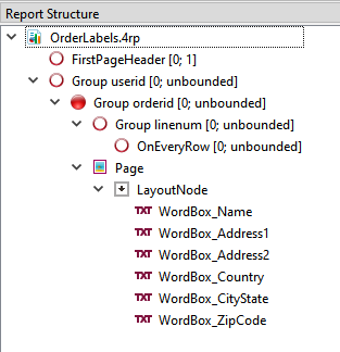 Screen shot of the Report Structure pane.