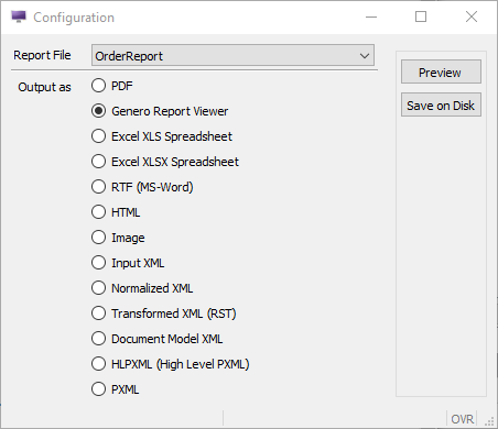 Screen shot of the Reports demo application form.