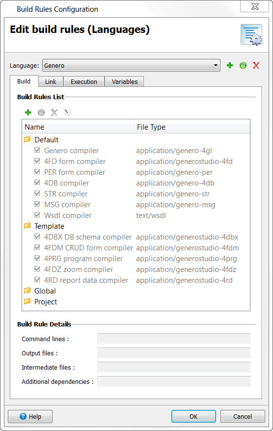 This figure shows the Build tab in the Build Rules Configuration dialog.