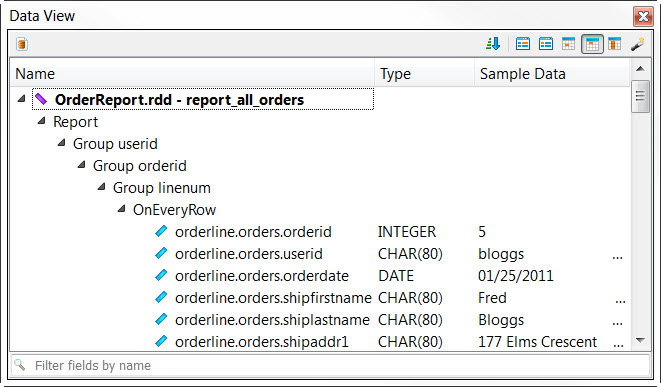This figure is a screenshot of the Data View displaying an .rdd file structure.