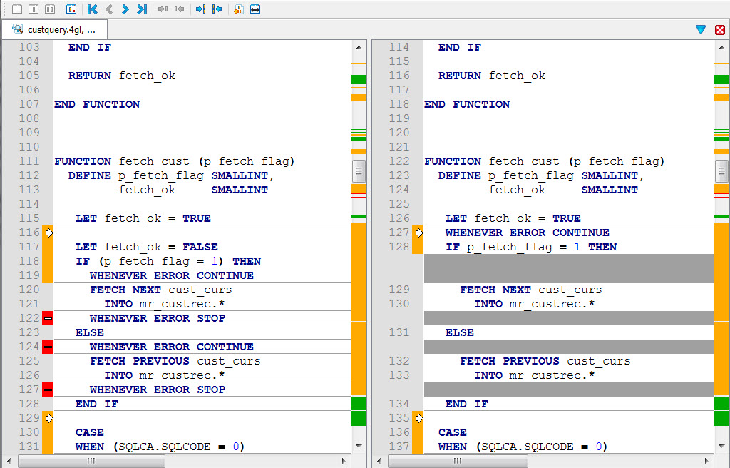 This figure is a screenshot of the Diff tool dual pane view showing two files, side-by-side for comparison.