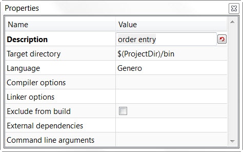 This figure is a screenshot of the the Project Manager Properties view showing various properties.