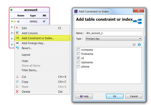 Screen shot of dialog to add a constraint or index.