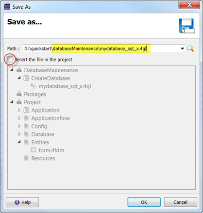 Screen shot of Save As dialog showing file save to databaseMaintenance directory.