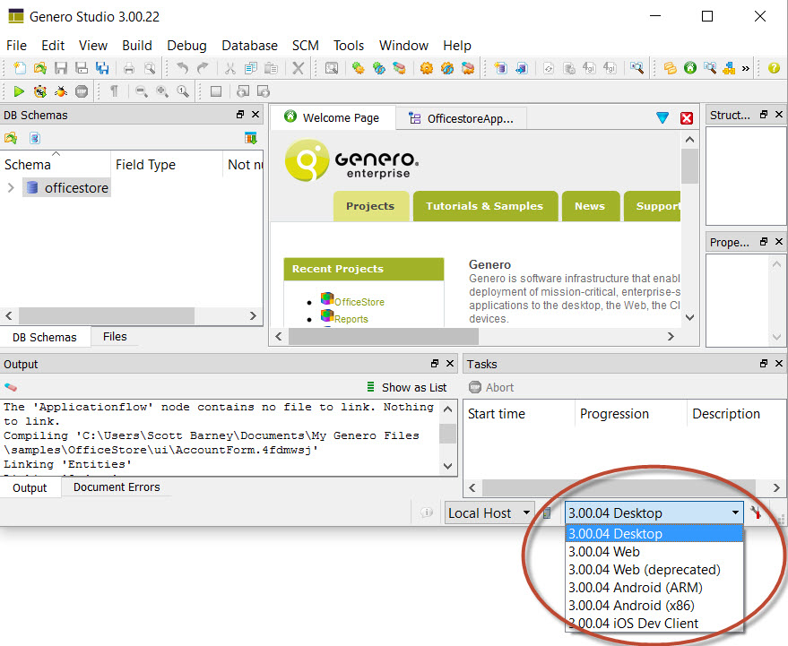 Screen shot showing the configuration combobox, fully extended.
