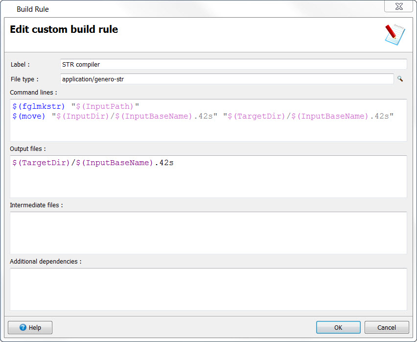 This figure shows an example of editing a custom build rule.