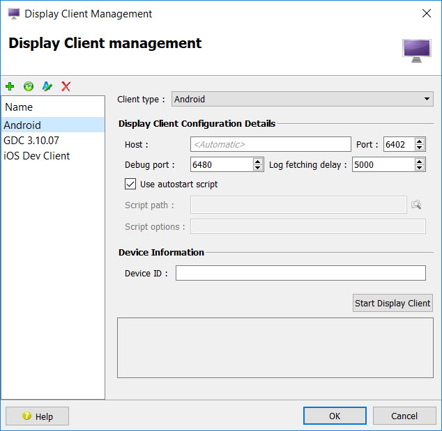 Display client management dialog.