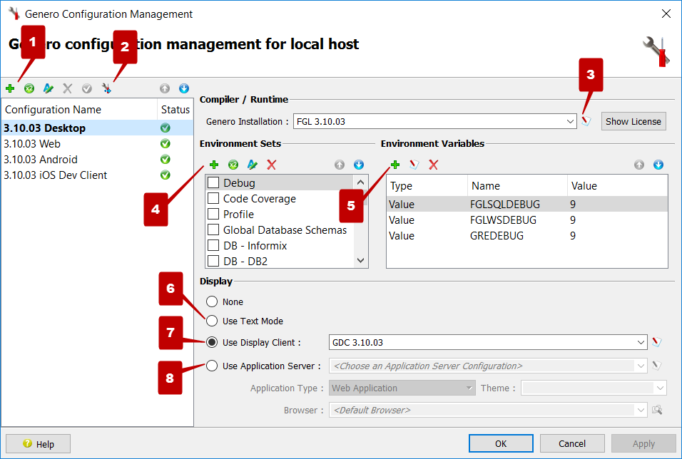 1This figure is a screen shot of the Genero configuration management dialog, as it appears in Genero Studio.