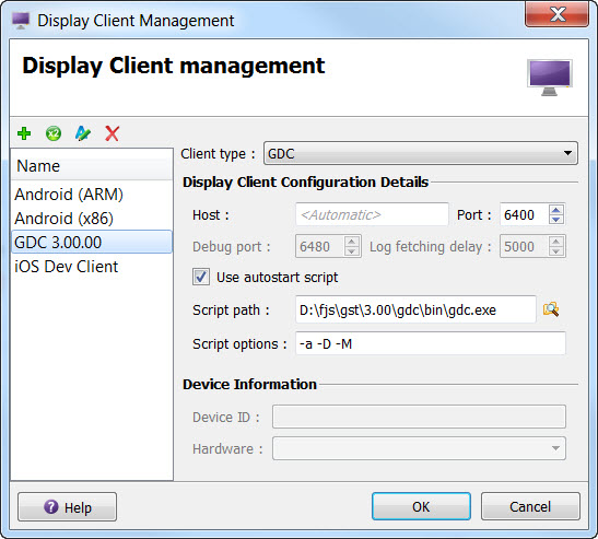 Screen shot of the Display Client Management dialog.