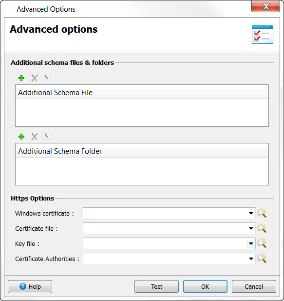 This figure is a screenshot of the Add Web Services - Client consuming WSDL dialog, Advanced Options. See the surrounding text for more information about the fields shown on this window.