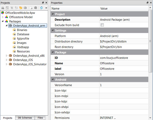 Screen shot of Properties pane for a package node.