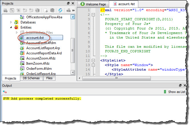 This figure shows the automatic SVN add process when a new file is added to an SCM-managed project.