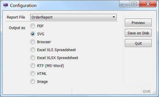 Screen shot of the Reports demo application form.