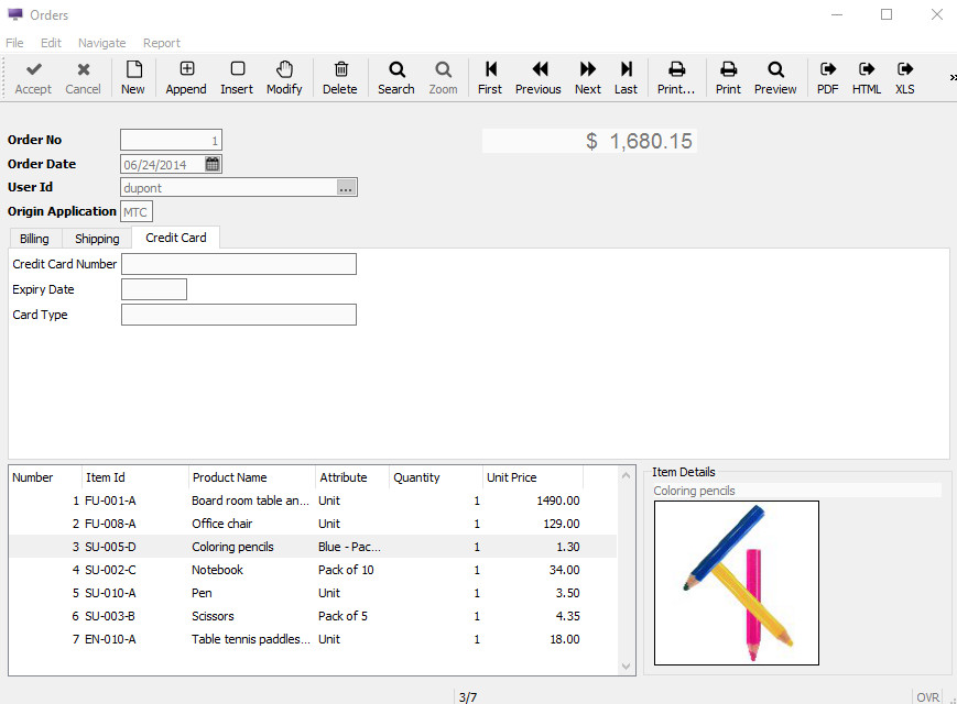 Screenshot of application