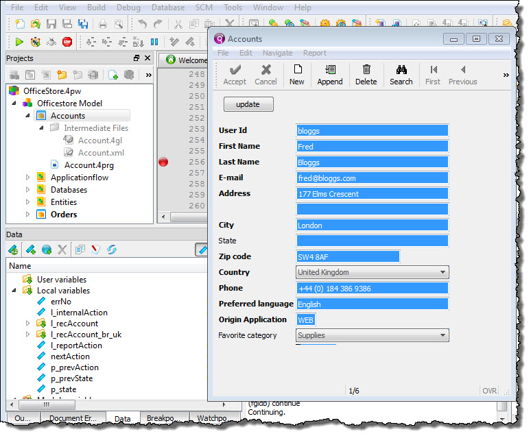 This figure shows the application screen displayed during the debugger session.