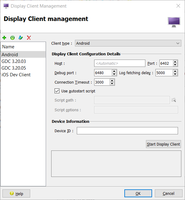 Display client management dialog.